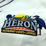 great blue heron, embroidery, resteraunt, chef, catering, events